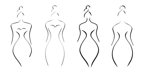 Set of Minimalist line drawings of female body. Vector illustrations. Isolated background. minimalist female figure. Line art Silhouette of beautiful woman. Beauty logo, wall art posters, social media