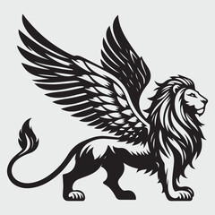 Lion with wings. Winged lion cut out silhouette stock illustration