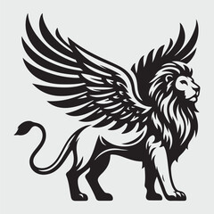 Lion with wings. Winged lion cut out silhouette stock illustration