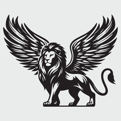 Lion with wings. Winged lion cut out silhouette stock illustration