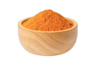 Turmeric powder in  wooden bowl isolated