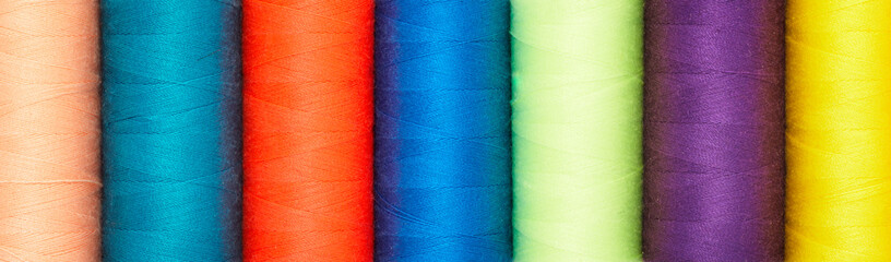 Colorful Sewing Thread Spools Close Up