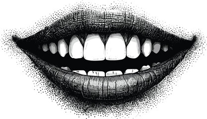 Fototapeta premium Angry mouth with halftone stipple effect, for grunge punk y2k collage design. 
