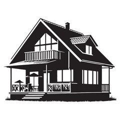 Traditional Cottage silhouette, showcasing old-world charm in the countryside – Cottage illustration – Cottage vector – House silhouette

