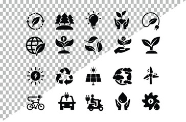 Ecology glyph solid icons set Containing environment green energy save earth nature solid icons collection Vector illustration For website design logo app template ui