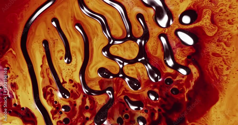 Wall mural shiny alcohol ink is creating abstract patterns, resembling microscopic shapes, with a color palette