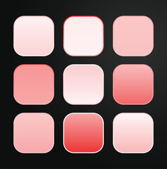 Vector collection of red metallic gradients from white to red, chrome christmas gradient set, red to white metallic gradients set. Set of red foil texture background. Metal gradient template