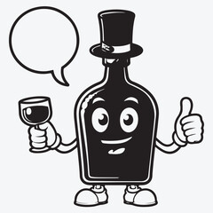 Liquor Bottle Cartoon Character With Speech Bubble. Vector Illustration stock illustration