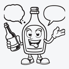 Liquor Bottle Cartoon Character With Speech Bubble. Vector Illustration stock illustration