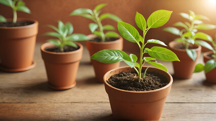 Obraz premium A small seedling sprouts from the soil in a pot, symbolizing growth and gardening, Generative AI