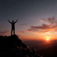 man on top of the mountain reaching his objective	