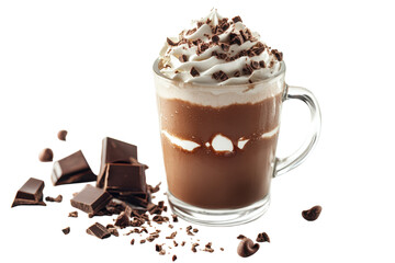 Indulge in rich chocolate frappe creamy whipped topping and chocolate shavings delightful dessert isolated on transparent background