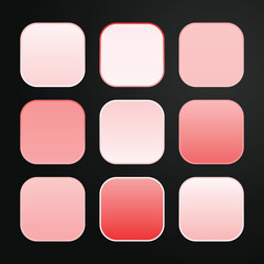 Vector collection of red metallic gradients from white to red, chrome christmas gradient set, red to white metallic gradients set. Set of red foil texture background. Metal gradient template