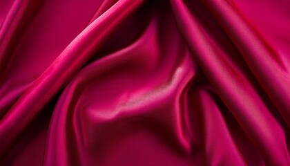 Obraz premium Raspberry red silk satin. Viva magenta. Color 2023. Draped fabric. Elegant background. Space for design. Flat lay