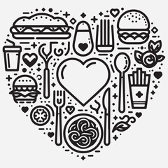 Love Heart Format Icon Design Spaghetti Restaurant and Fast Food stock illustration