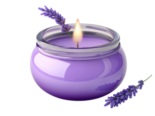 Scented lavender candle for relaxation and home decor enhancement, cut out