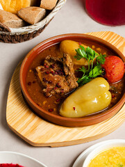 Bozbash soup in ceramic plate