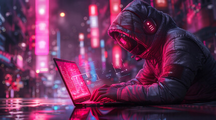 A masterful hacker manipulating the digital landscape with skill and precision on a sleek and dynamic laptop