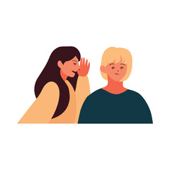 Woman Whispering to a Friend. A woman leans in to whisper to a friend in a close and casual setting. This illustration captures the theme of secrets, gossip, or personal conversation