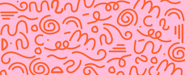 Memphis seamless geometric pattern. Multicolored abstract background in retro style of the 80s, 90s with various shapes: circles, dots, zigzags, spirals, wavy lines. eps 10
