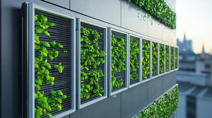 Fototapeta premium Photobioreactor panels generate sustainable bioenergy in a laboratory setting showcasing innovative green technology