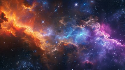 Naklejka premium This is an abstract painting of a nebula. The colors are vibrant and the shapes are fluid. It is a very calming and peaceful image.