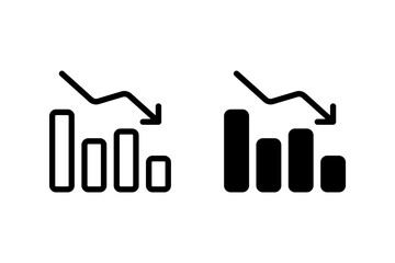 bar chart with downward arrow icon set. representing financial loss, business decline, and economic recession. Ideal for websites, apps, and presentations about finance, business, and statistics