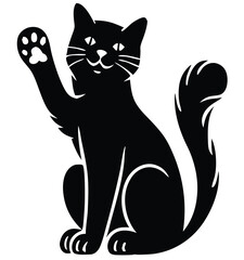 Cat Climbing Tree Silhouette Illustration: Detailed Black and White Feline in Nature Scene with Leafy Branches. Adobe Illustrator Artwork