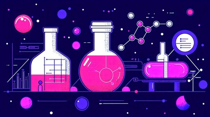 Scientific Innovation Banner, sleek line art design showcasing abstract molecular structures, dynamic data charts, advanced laboratory settings, emphasizing progress and discovery