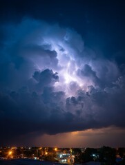 Obraz premium Expansive view of a threatening thunderstorm, with multiple lightning strikes visible - seamless texture abstract