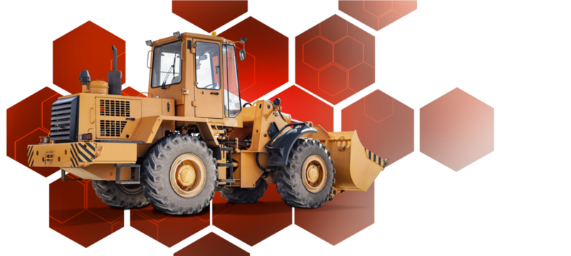 A powerful piece of construction bulldozer loader stands alone against a striking hexagonal backdrop, highlighting its robust design and purpose.