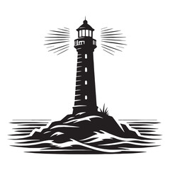 Vibrant Lighthouse silhouette, shining brightly as a maritime beacon – Lighthouse illustration – Lighthouse vector – Building silhouette

