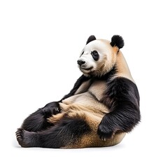 Naklejka premium Giant panda sitting isolated on a clean white background; use for conservation project