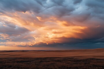 Fototapeta premium Nature landscape prairie steppe sky sunset