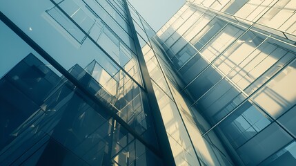 Modern glass skyscraper reflecting sunlight architectural marvel urban landscape teal and beige