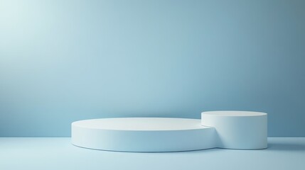 Light Blue Background with White Display Pedestal, Ideal for Product Presentation
