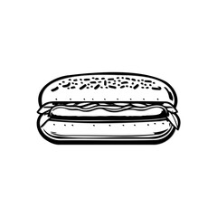 Monochrome hotdog illustration conveying culinary simplicity and design elegance