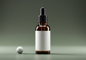 Fototapeta premium Amber glass dropper bottle mockup for essential oils and serum product mockup