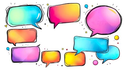 illustration featuring a dynamic arrangement of colorful speech bubbles 