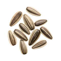 Obraz premium A Collection of Ten Delicious Striped Sunflower Seeds on a Gray Background transparent background Generative AI