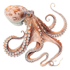 Obraz premium watercolor Close-up view of a Common Octopus isolated on transparent background