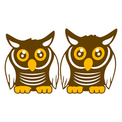 2 Owls night bird wise forest animal friends team Isolated Vector Graphic Design Illustration
