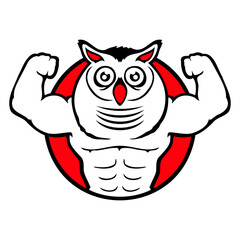 Owl Bodybuilder Muscles Biceps Poses Gym Rat Cool Isolated Vector Graphic Design Illustration
