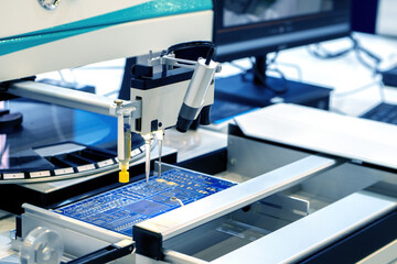Printed circuit boards production. Machine makes printed circuit boards. Automated chip...