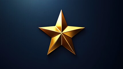 Obraz premium A minimalist star icon in gold, with clean, straight edges and sharp points, set against a dark blue background for a striking contrast.
