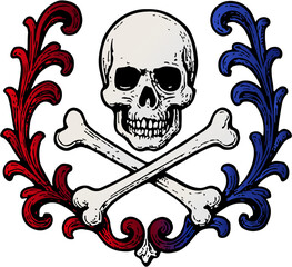 Nautical ornament. A human skull with crossed bones Vintage illustration   © Riszczel