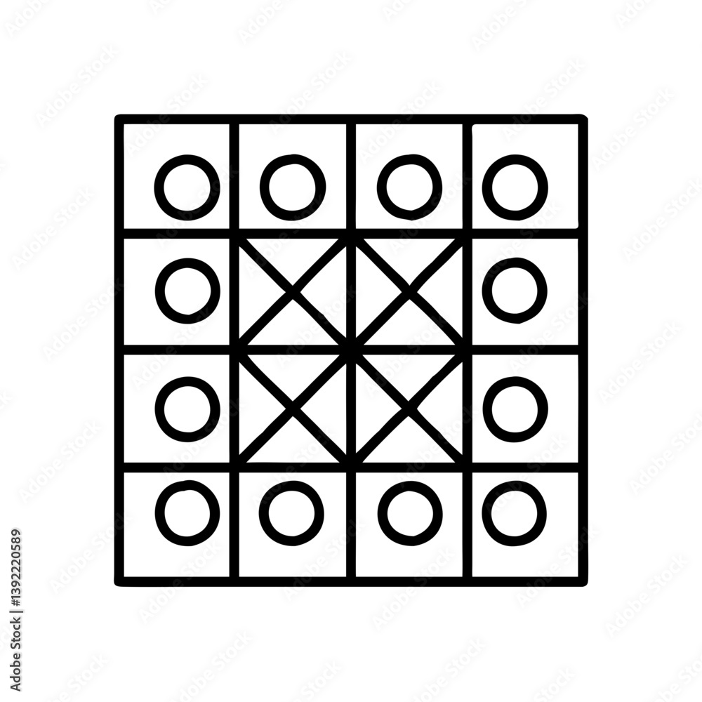 Poster square grid pattern design with circles and crosses for mathematical or artistic applications drawin