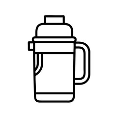 Outline vector illustration of a reusable water bottle with handle for hiking and outdoor activities