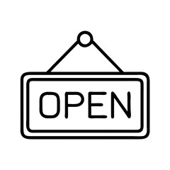Open sign vector graphic for business hours and availability in store front window or door illustration