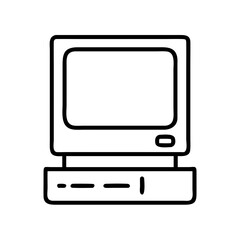 Retro computer vintage pc vector illustration classic desktop technology outline design old school equipment